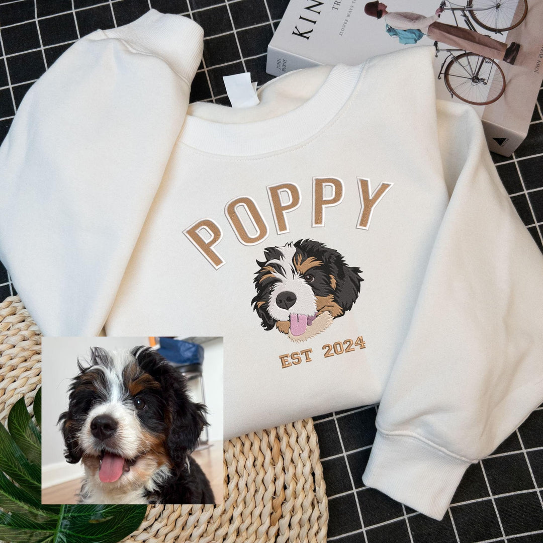 Sweat-shirt brodé personnalisé avec portrait de votre animal de compagnie – un souvenir parfait pour les amoureux des animaux