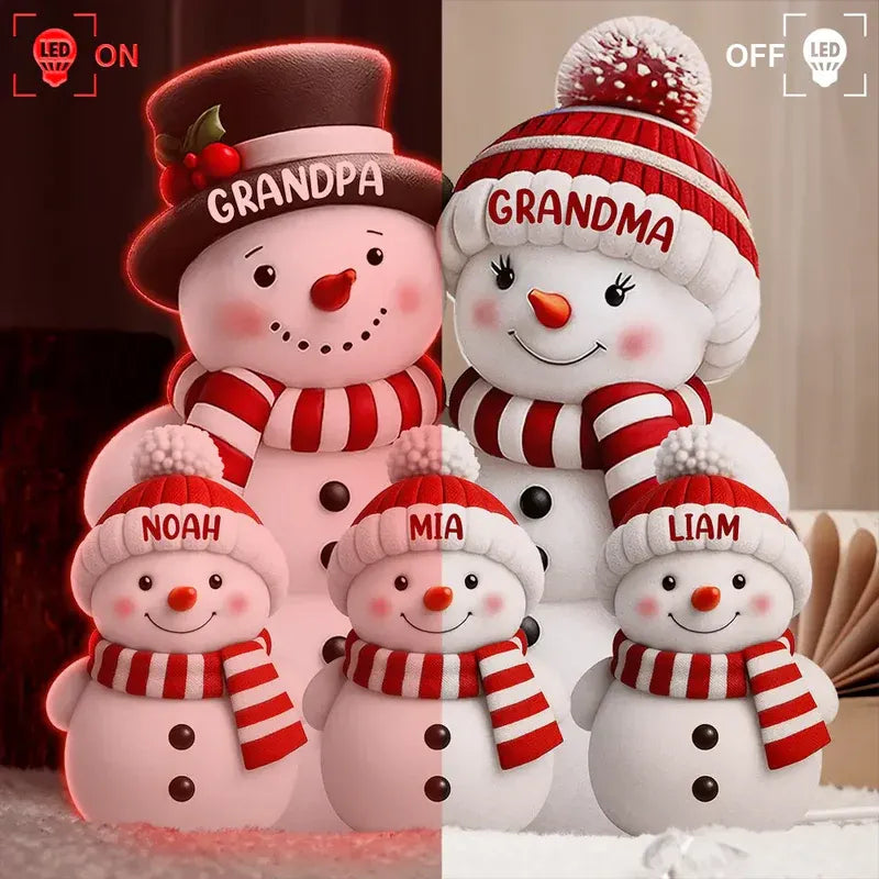 Boîte lumineuse de Noël personnalisée en forme de bonhomme de neige pour la famille