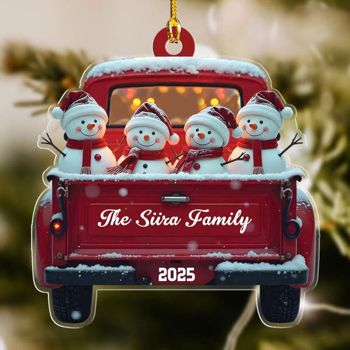 Décoration de Noël personnalisée en forme de bonhomme de neige mignon dans un camion rouge