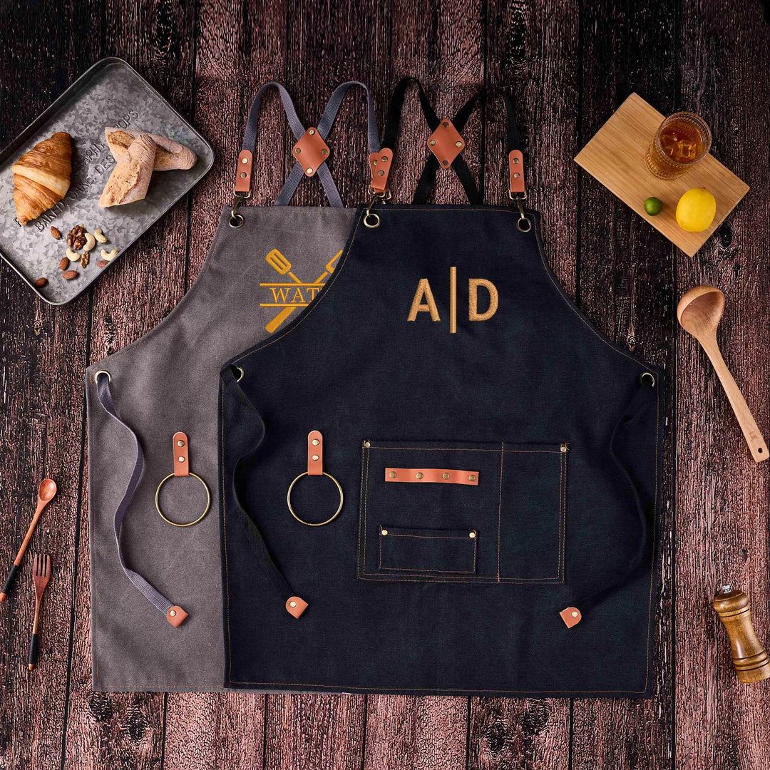 Tablier de barbecue personnalisé en toile cirée pour les papas, avec motif brodé