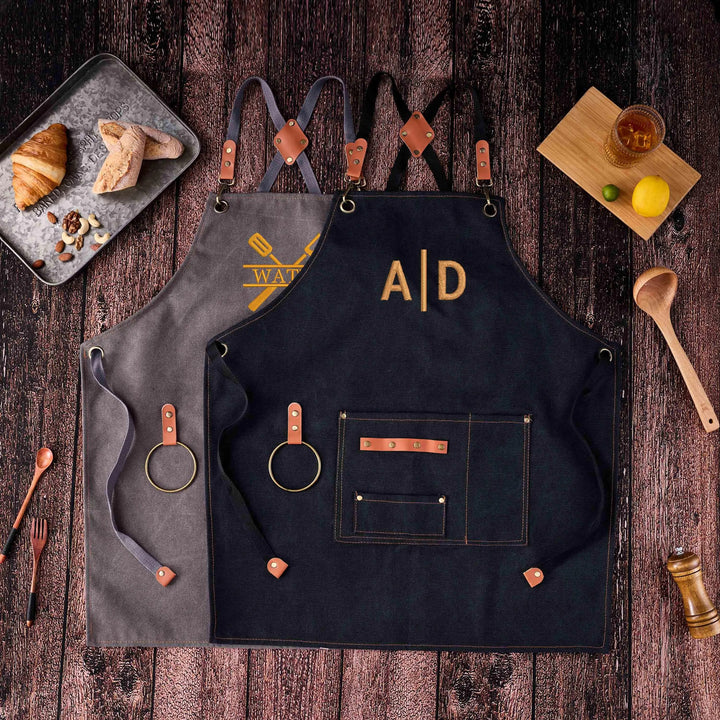 Tablier de barbecue personnalisé en toile cirée pour les papas, avec motif brodé