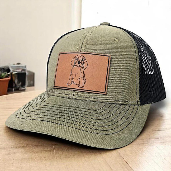 Casquette de camionneur en cuir avec portrait d'animal personnalisé et photo, cadeau unique pour les amoureux des animaux