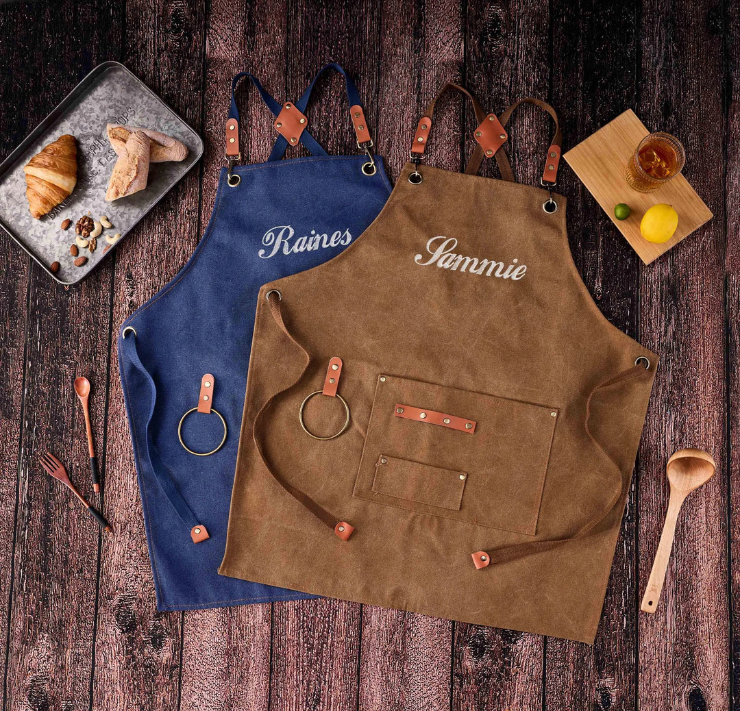Tablier de barbecue personnalisé en toile cirée pour les papas, avec motif brodé