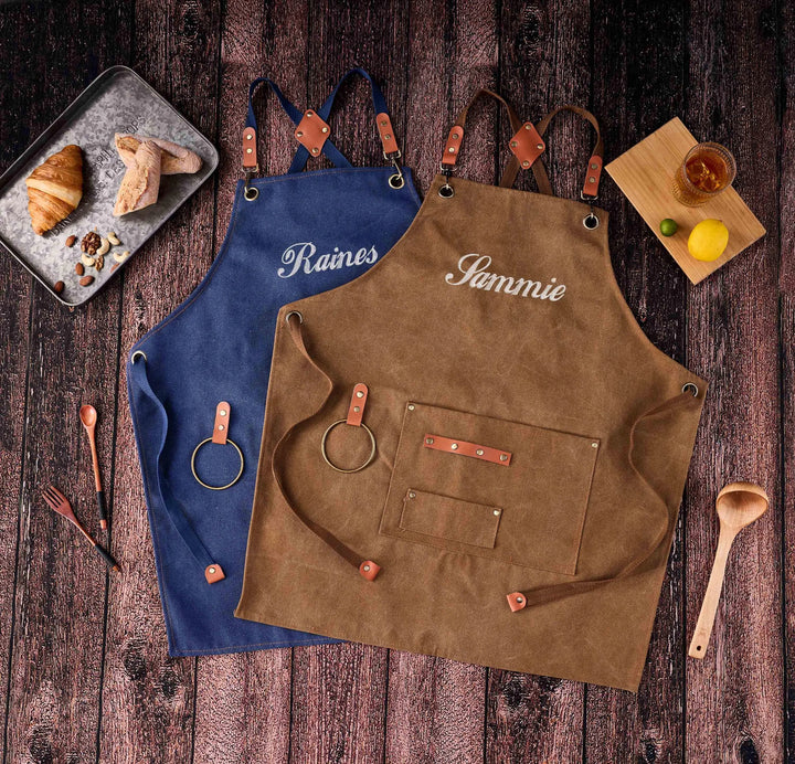 Tablier de barbecue personnalisé en toile cirée pour les papas, avec motif brodé