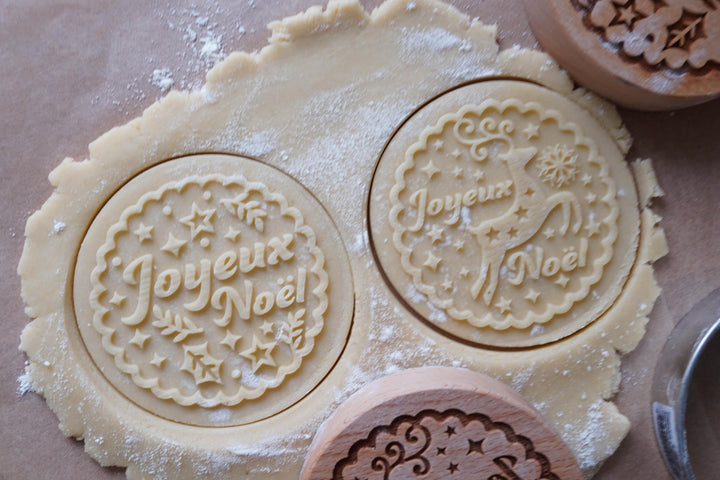 Tampons à biscuits en bois sculpté – rennes, pâtisserie de Noël