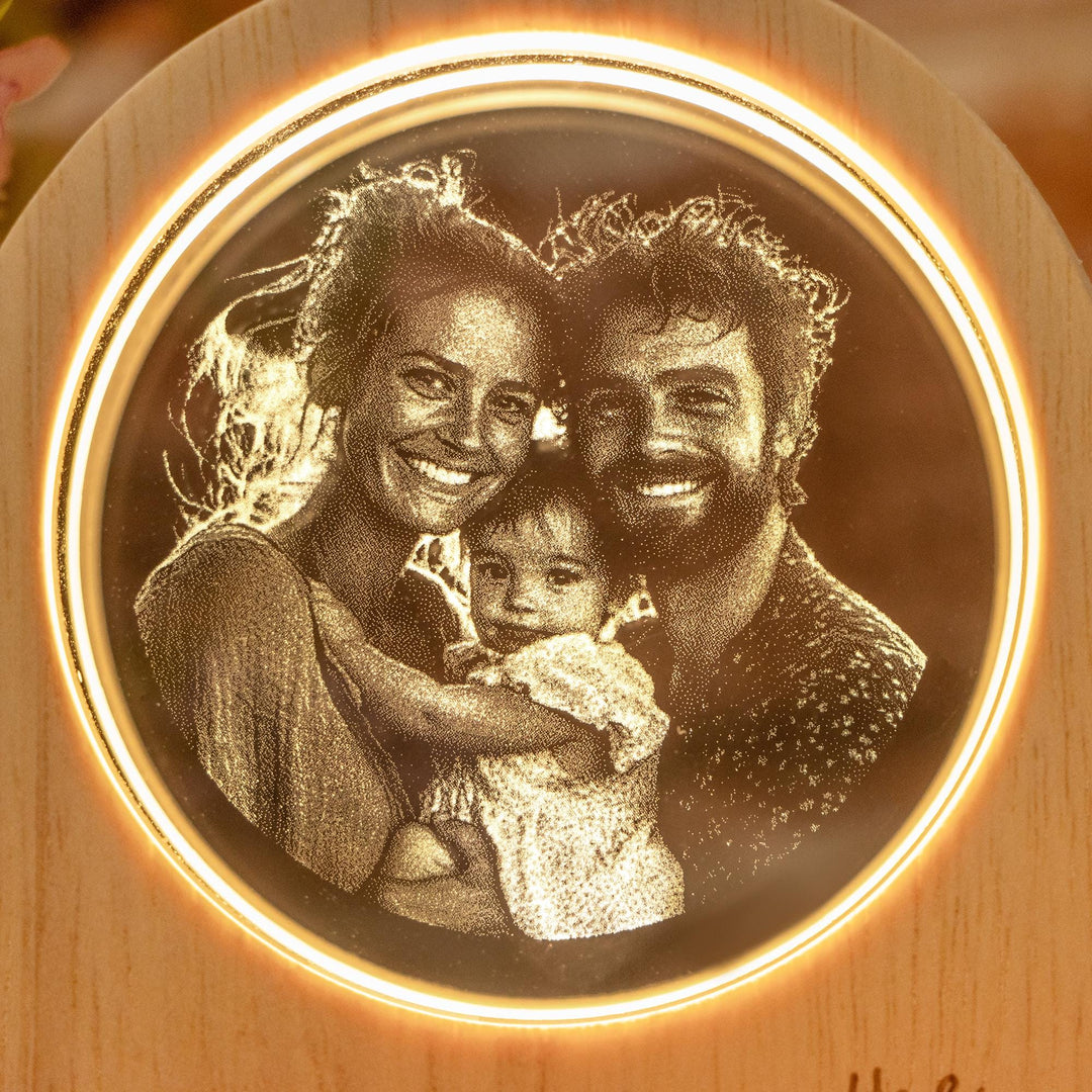Portrait photo 3D personnalisé en cristal LED, cadeau pour un être cher