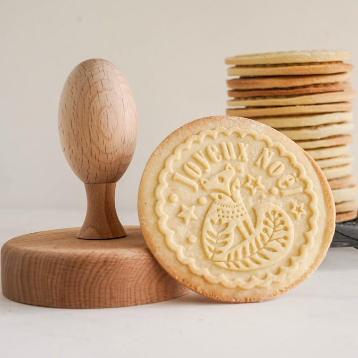 Tampon à biscuits en bois gravé – Motif Renard Joyeux Noël
