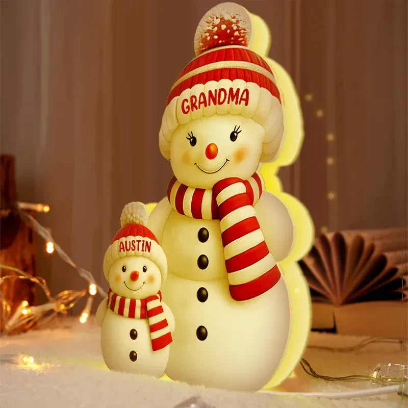 Boîte lumineuse de Noël personnalisée en forme de bonhomme de neige pour la famille