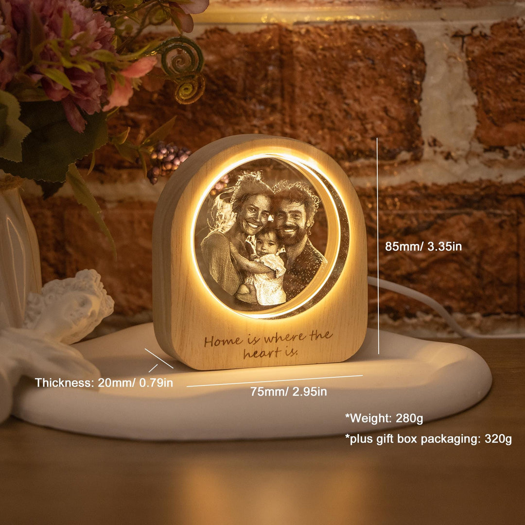 Portrait photo 3D personnalisé en cristal LED, cadeau pour un être cher
