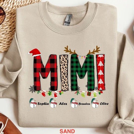 Sweat-shirt personnalisé avec nom de famille pour Noël, t-shirt de grand-mère de Noël