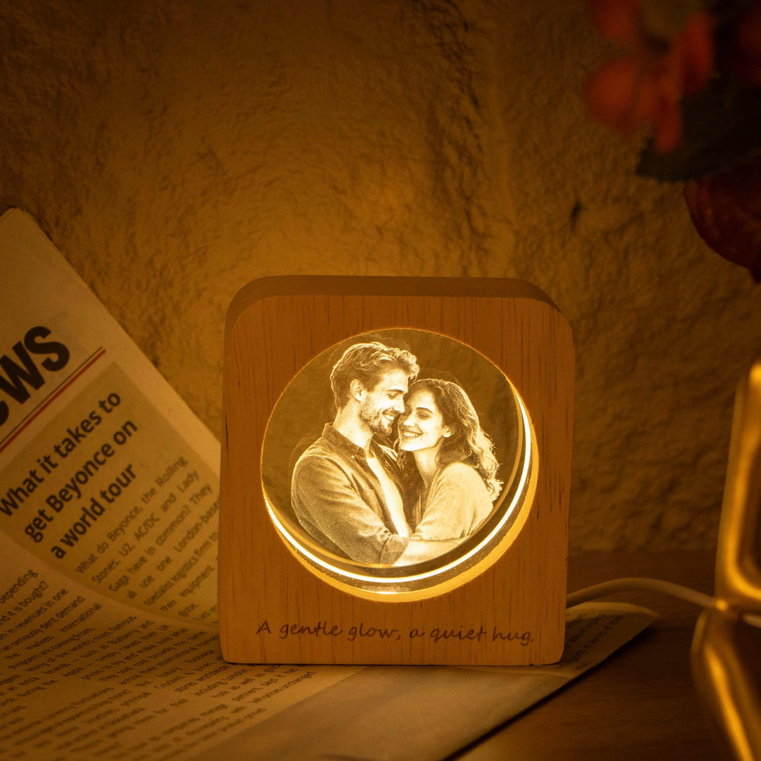 Portrait photo 3D personnalisé en cristal LED, cadeau pour un être cher