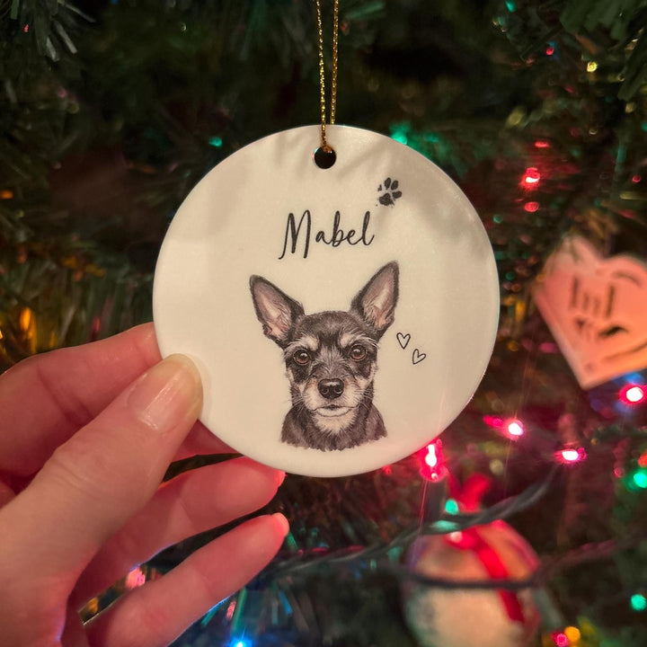 Décoration de Noël personnalisée avec portrait d’animal – Souvenir commémoratif effet aquarelle