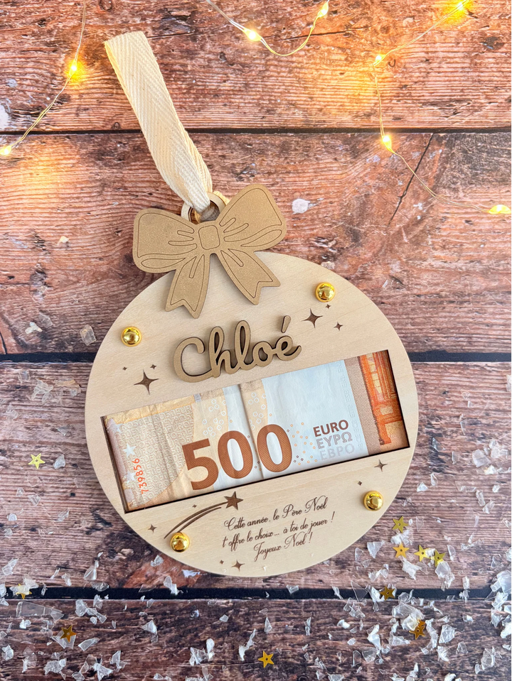 Ornement de Noël en bois personnalisé pour offrir de l'argent