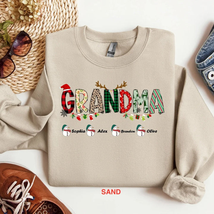Sweat-shirt personnalisé avec nom de famille pour Noël, t-shirt de grand-mère de Noël