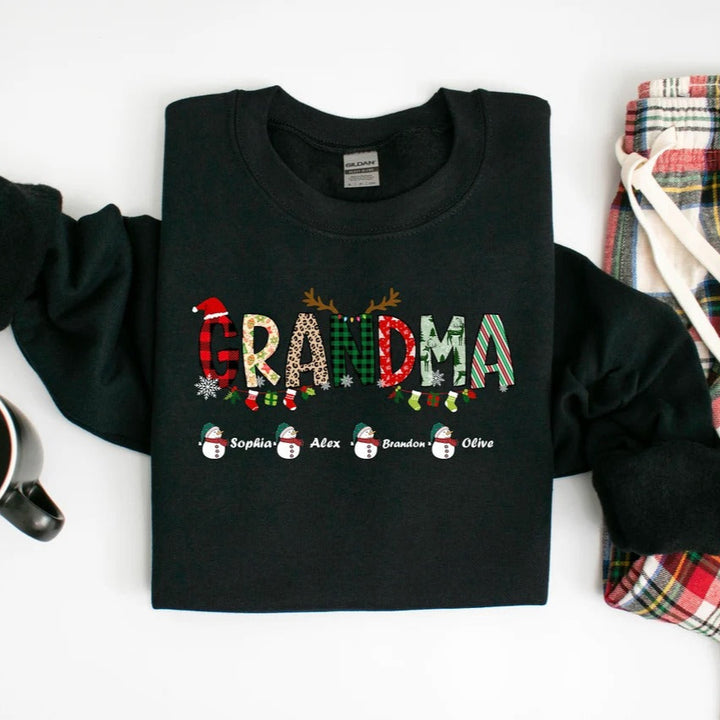 Sweat-shirt personnalisé avec nom de famille pour Noël, t-shirt de grand-mère de Noël