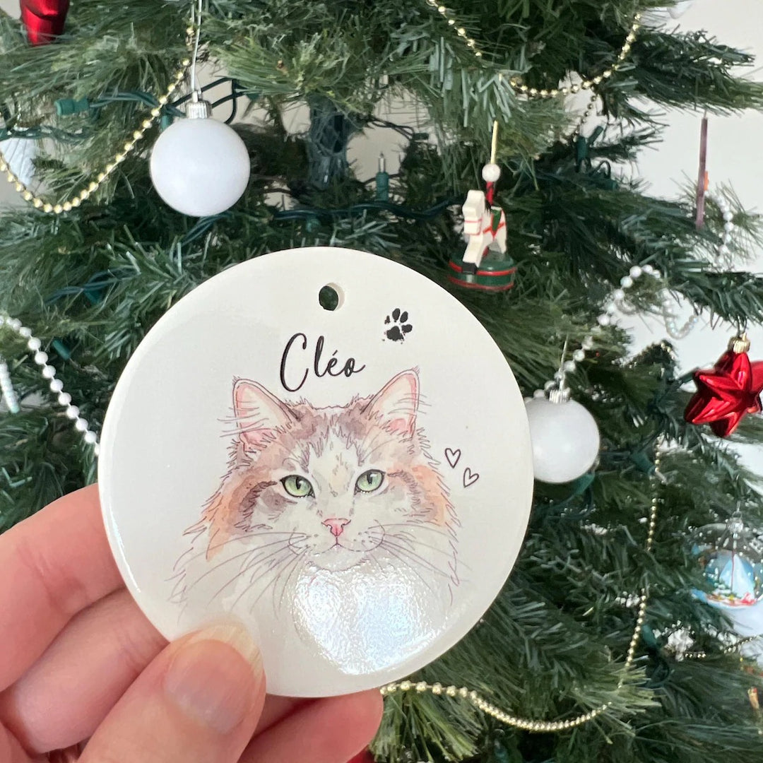 Décoration de Noël personnalisée avec portrait d’animal – Souvenir commémoratif effet aquarelle