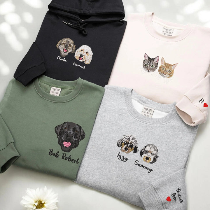 Sweatshirt / Tee portrait d’animal Broderie de couleur,chien/chat
