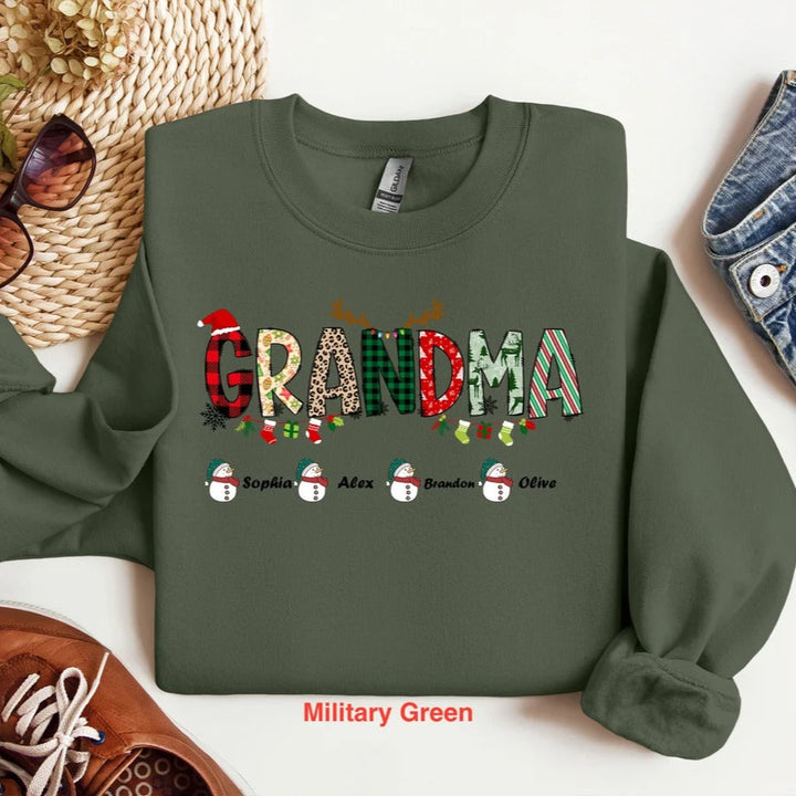 Sweat-shirt personnalisé avec nom de famille pour Noël, t-shirt de grand-mère de Noël