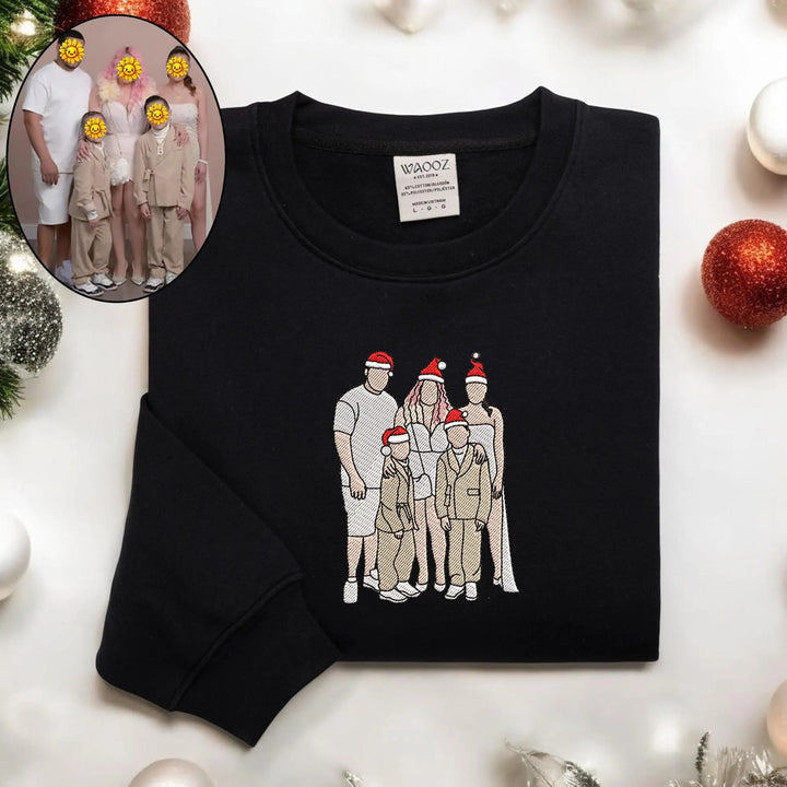 Sweat à capuche/col ras du cou personnalisé avec portrait brodé et chapeaux de Noël