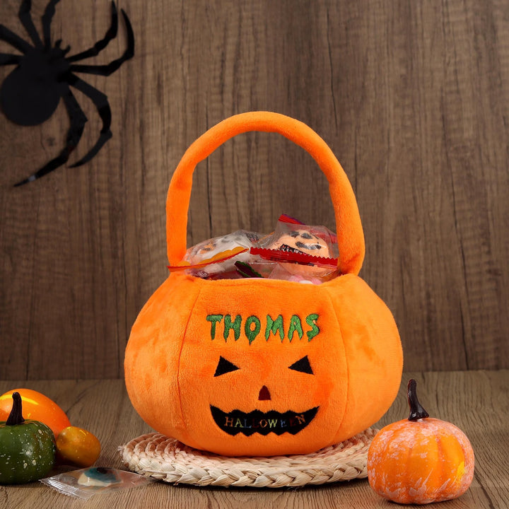Panier d'Halloween personnalisé - Seau à citrouille personnalisé avec nom, sac à friandises brodé