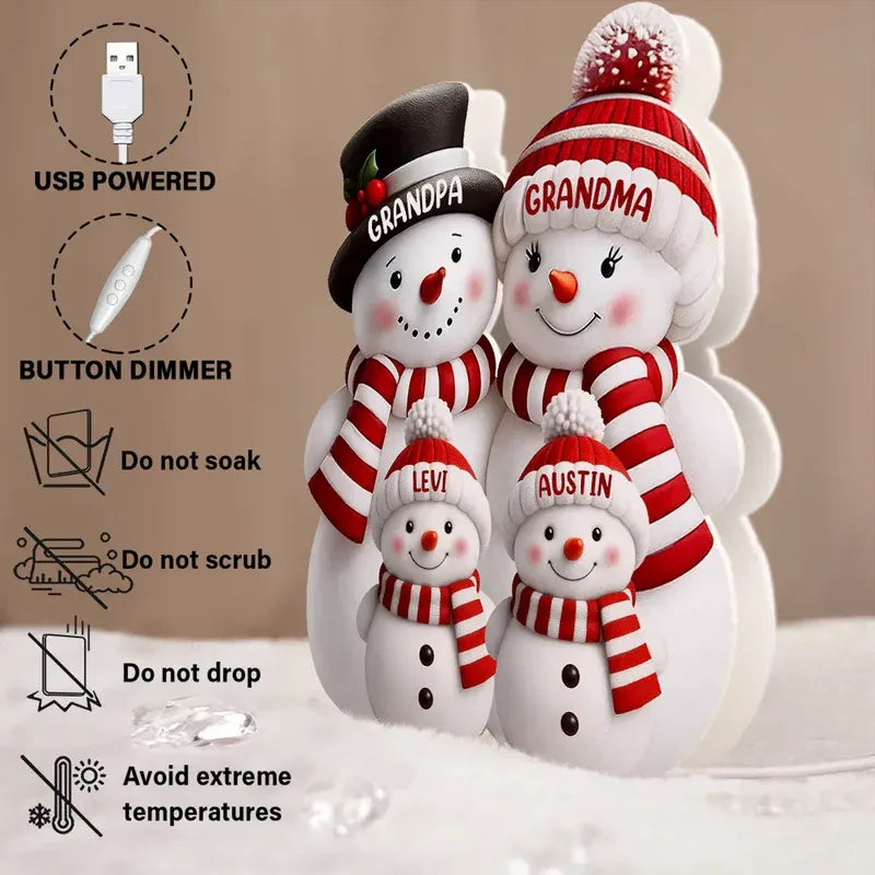 Boîte lumineuse de Noël personnalisée en forme de bonhomme de neige pour la famille