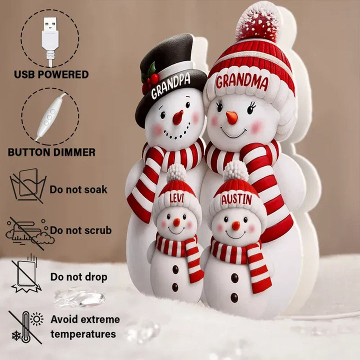 Boîte lumineuse de Noël personnalisée en forme de bonhomme de neige pour la famille