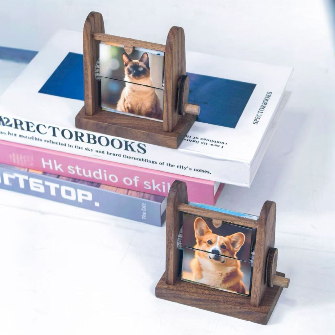 Boîte à album photo à rabat en bois sur mesure, à manivelle