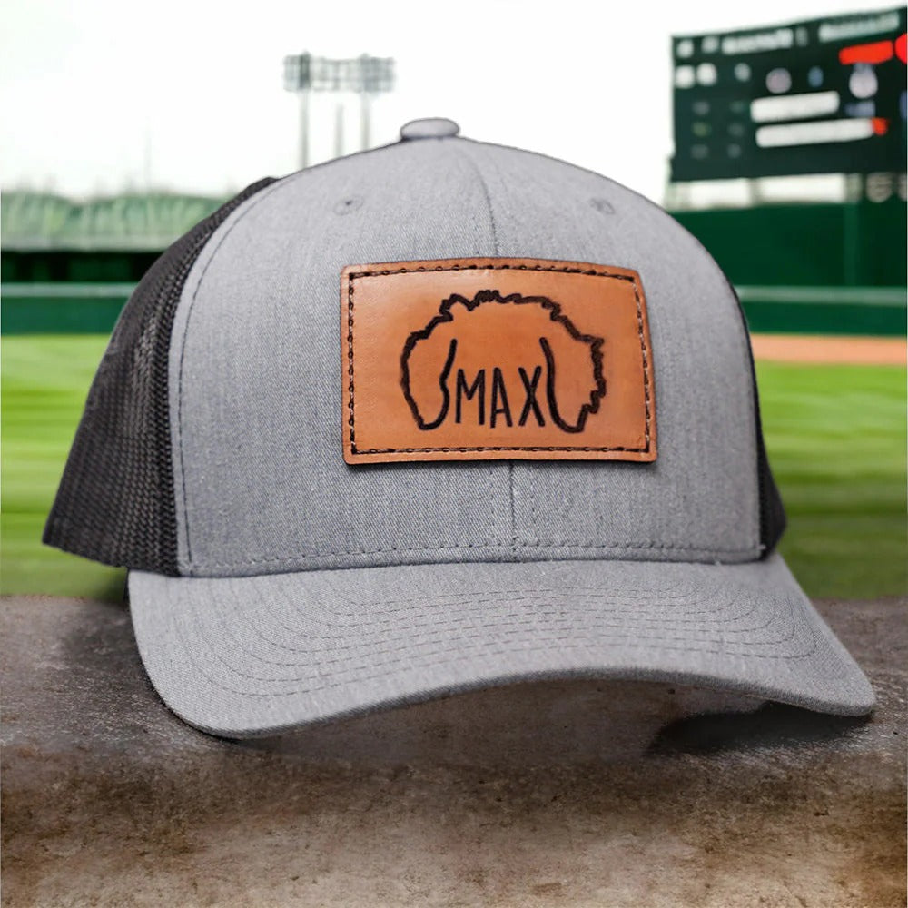 Casquette de camionneur en cuir avec portrait d'animal personnalisé