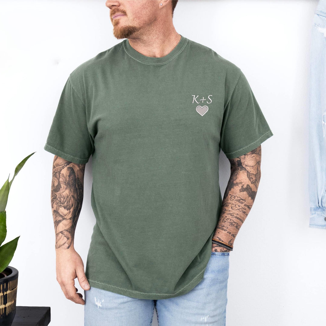 T-shirt personnalisé avec initiales brodées, T-shirt pour couple avec initiales