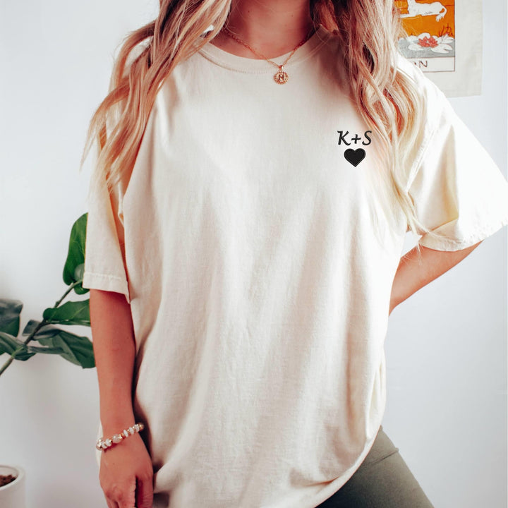 T-shirt personnalisé avec initiales brodées, T-shirt pour couple avec initiales