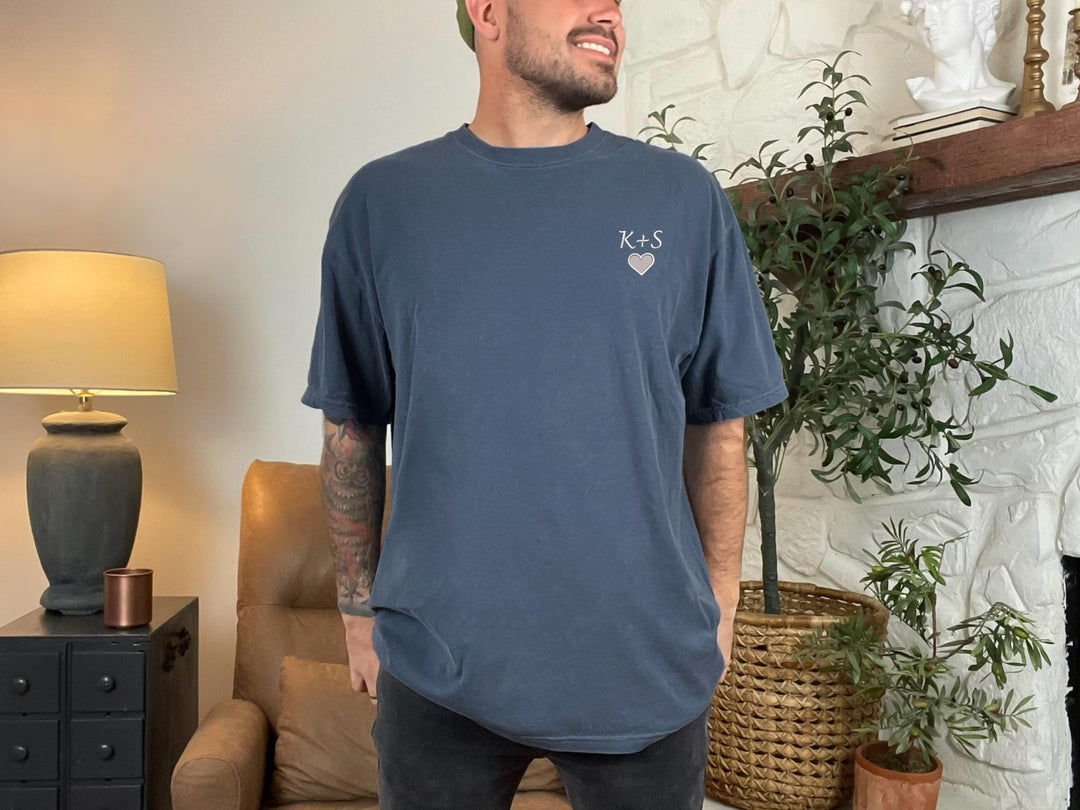 T-shirt personnalisé avec initiales brodées, T-shirt pour couple avec initiales