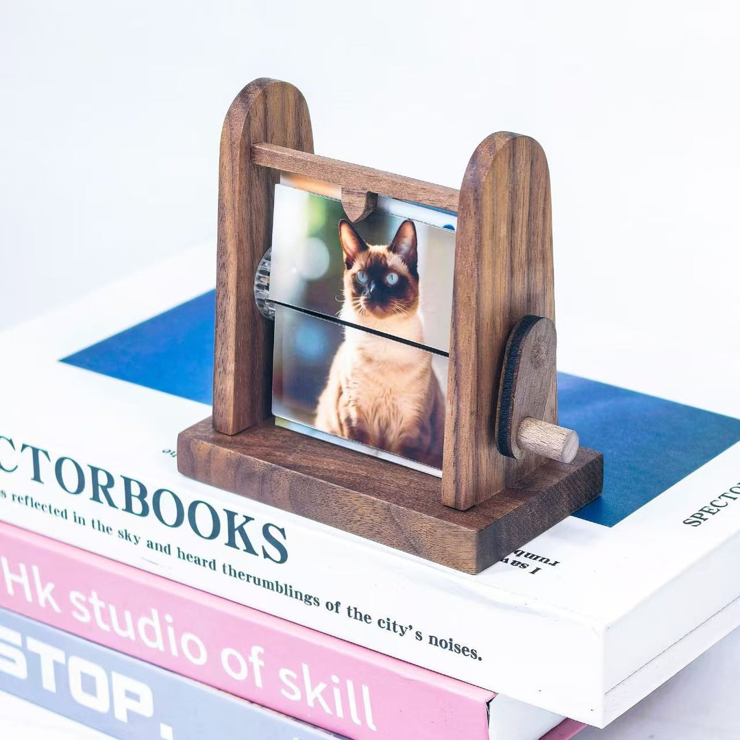 Boîte à album photo à rabat en bois sur mesure, à manivelle