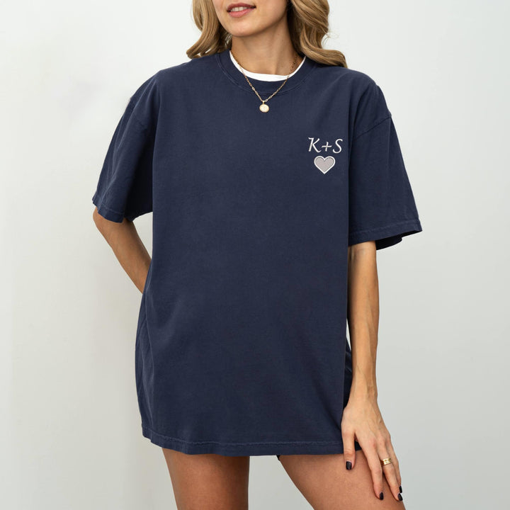 T-shirt personnalisé avec initiales brodées, T-shirt pour couple avec initiales
