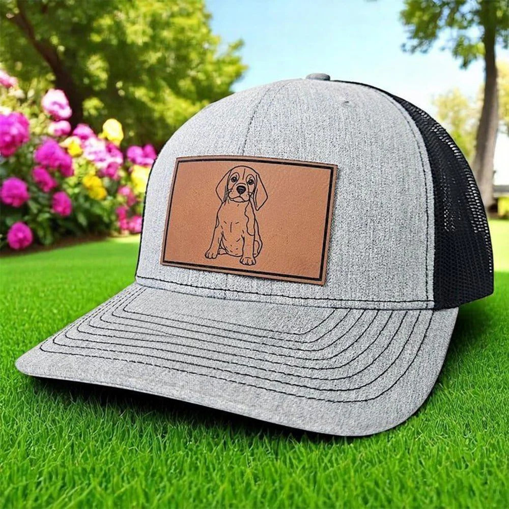 Casquette de camionneur en cuir avec portrait d'animal personnalisé et photo, cadeau unique pour les amoureux des animaux