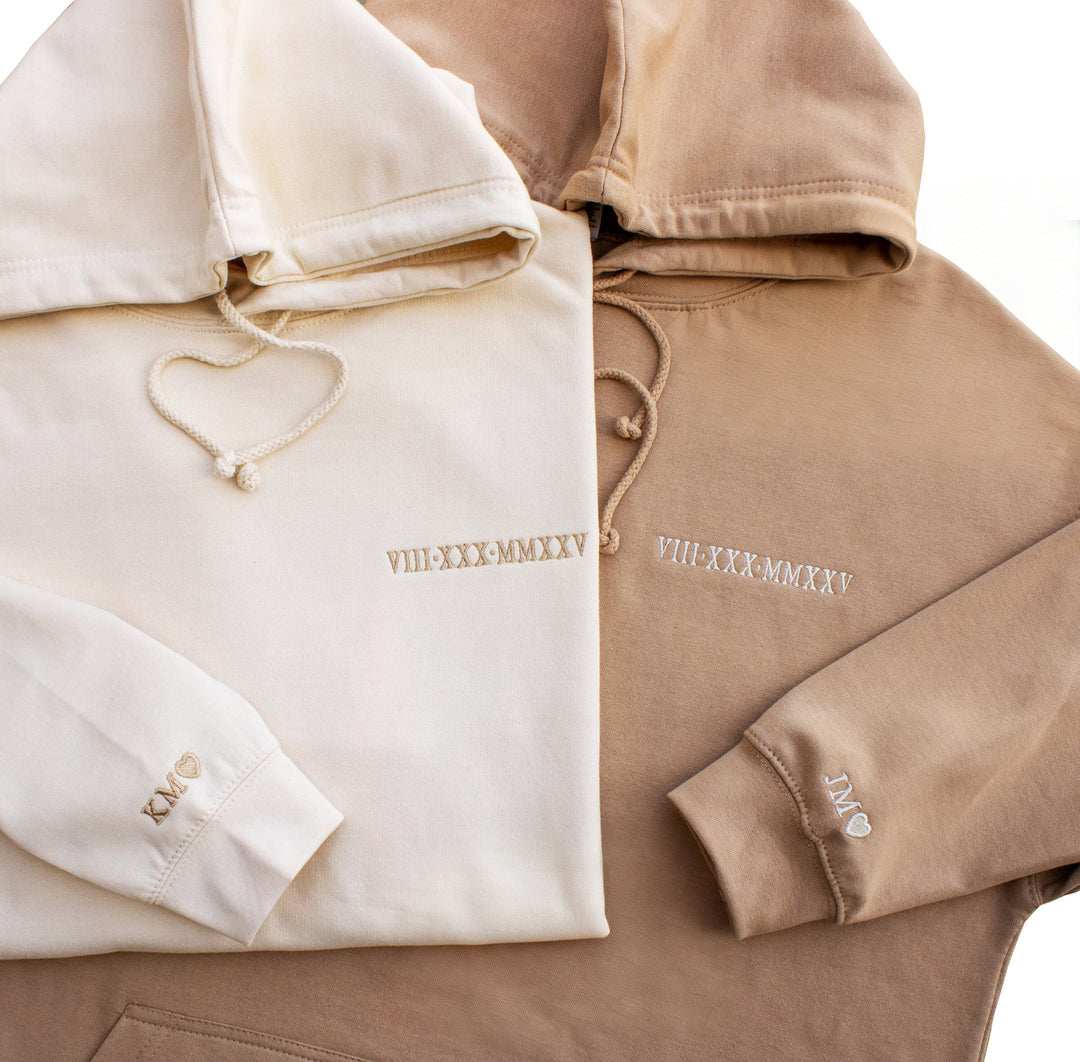 2025 Sweat-shirt pour couple avec date et chiffres romains brodéssur mesure