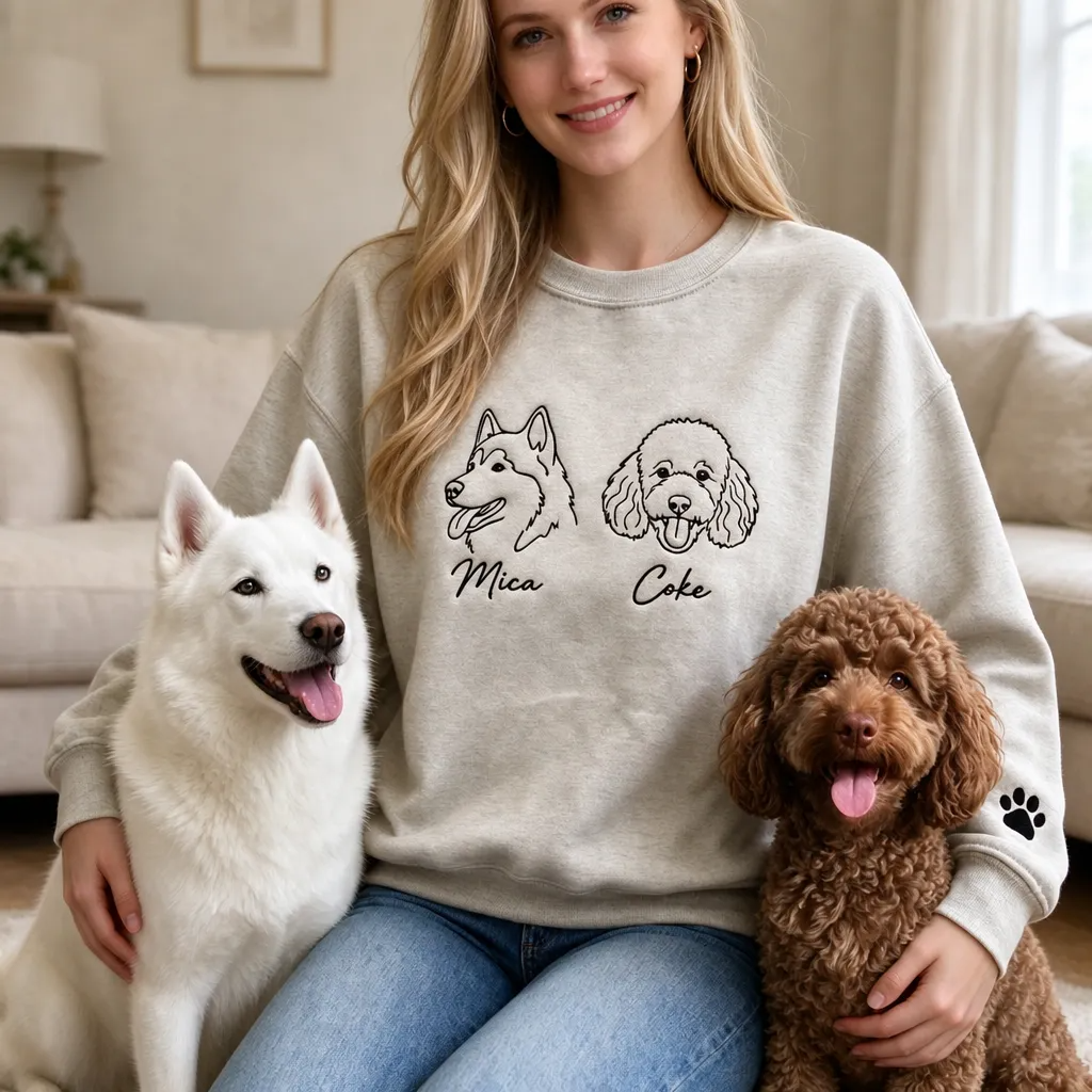 Sweat-shirt brodé avec portrait d'animal de compagnie, un cadeau pour les amoureux des animaux