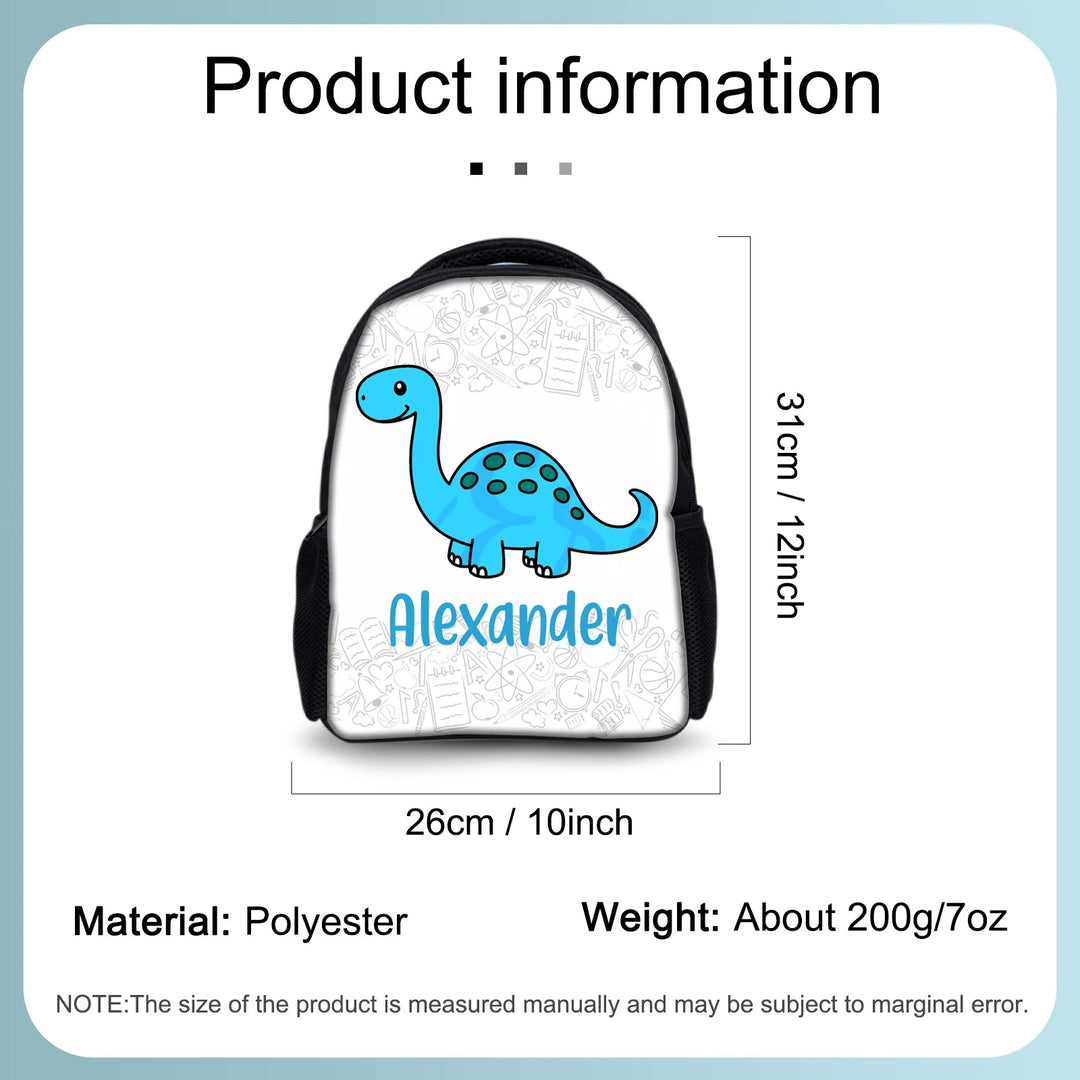 Sac à dos pour enfant avec Dinosaure 1 Prénom personnalisé Cartable Sac maternelle