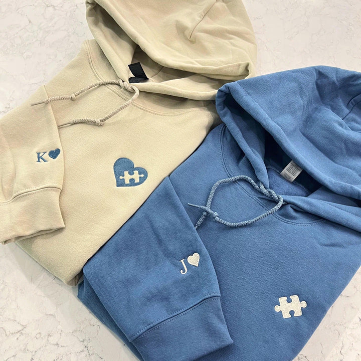 Sweat-shirts Couple Personnalisés, Cœurs Brodés et Puzzle avec Initiales,Cadeau d’Anniversaire et de Noël