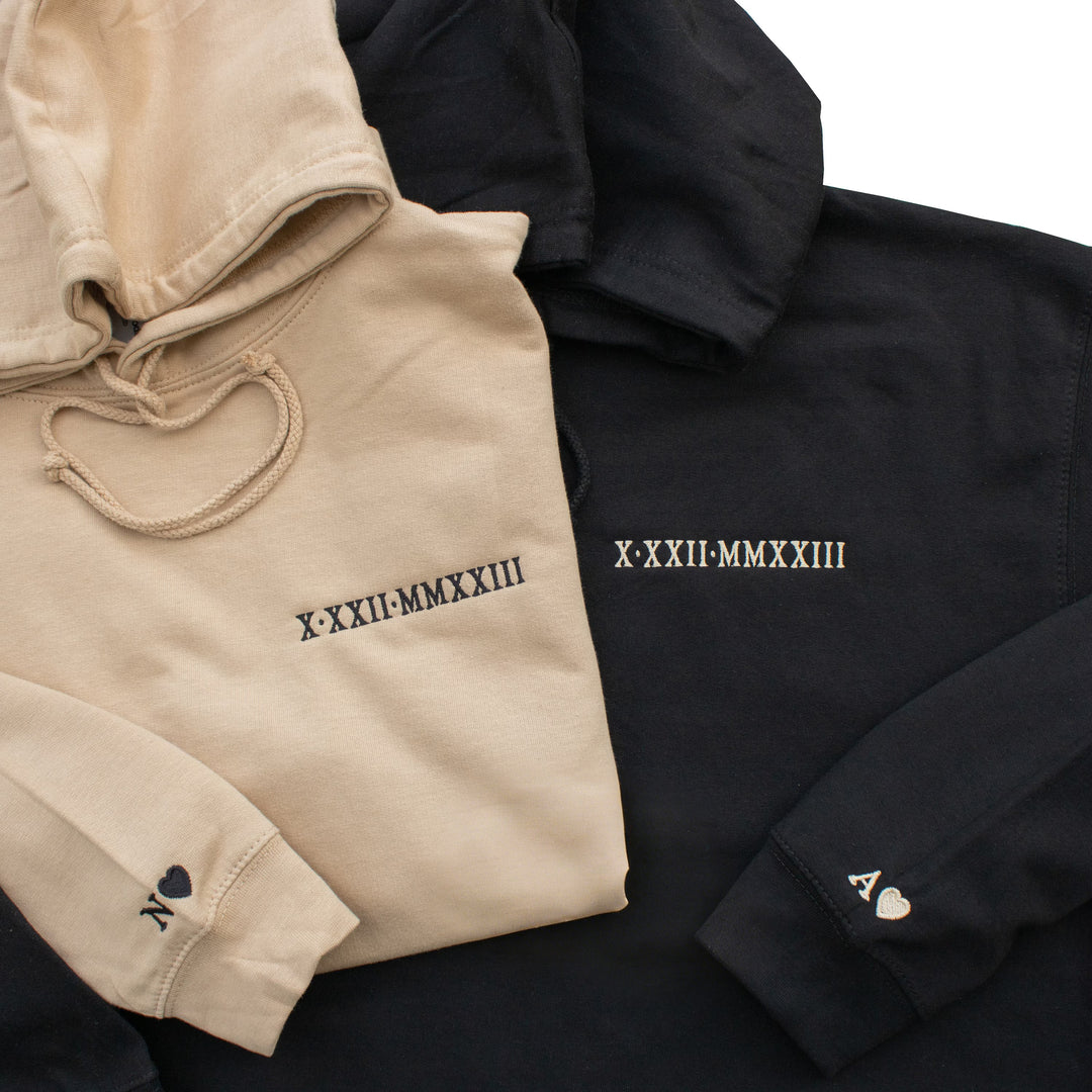 2025 Sweat-shirt pour couple avec date et chiffres romains brodéssur mesure