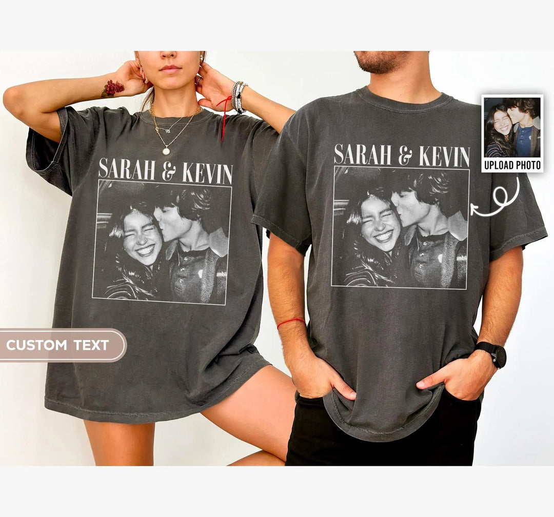 T-shirt personnalisé pour couple, t-shirt vintage avec photo de couple