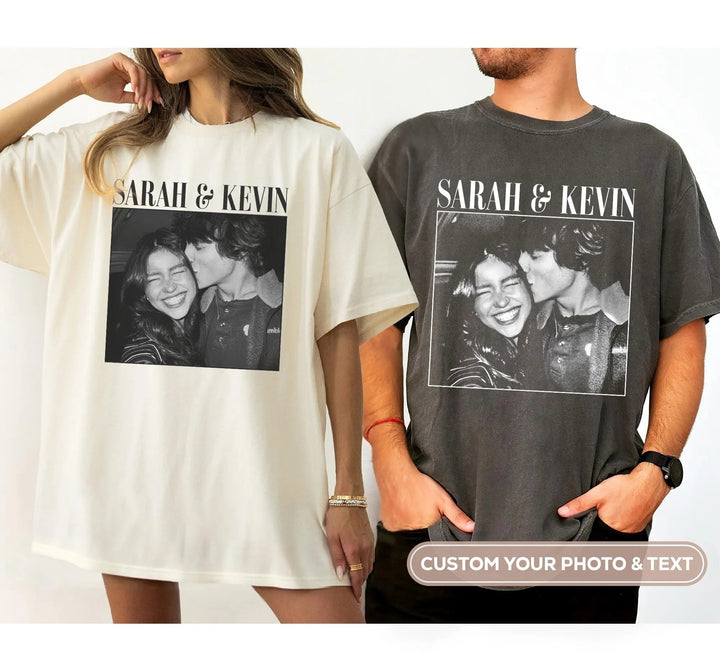 T-shirt personnalisé pour couple, t-shirt vintage avec photo de couple
