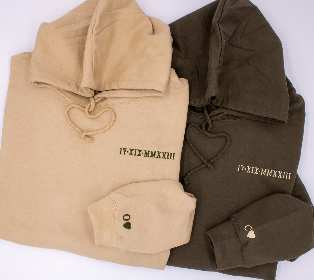 2025 Sweat-shirt pour couple avec date et chiffres romains brodéssur mesure