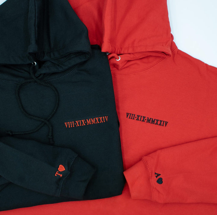 2025 Sweat-shirt pour couple avec date et chiffres romains brodéssur mesure
