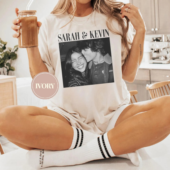 T-shirt personnalisé pour couple, t-shirt vintage avec photo de couple