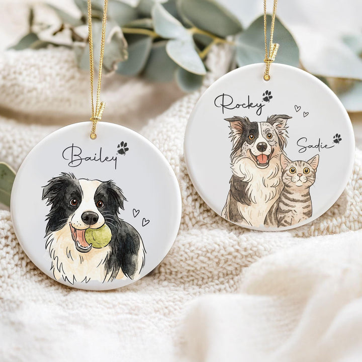 Décoration de Noël personnalisée avec portrait d’animal – Souvenir commémoratif effet aquarelle
