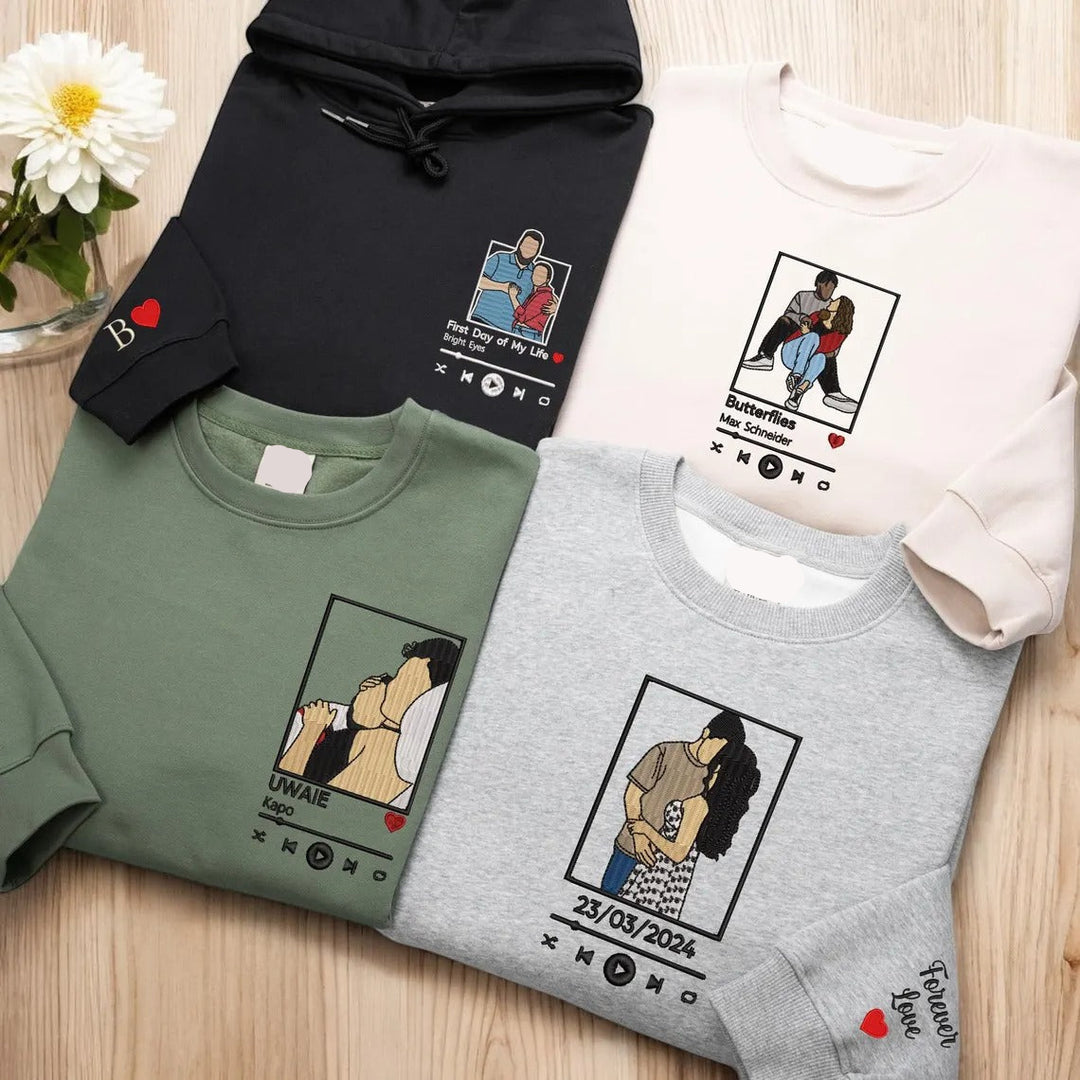 Sweat-shirt brodé personnalisé avec portrait de couple