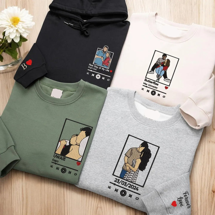 Sweat-shirt brodé personnalisé avec portrait de couple