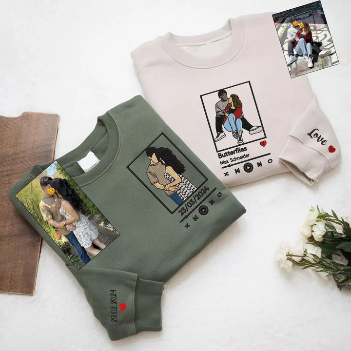 Sweat-shirt brodé personnalisé avec portrait de couple