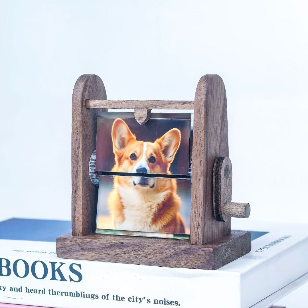 Boîte à album photo à rabat en bois sur mesure, à manivelle