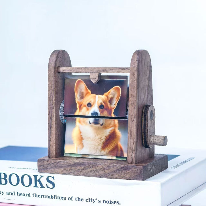 Boîte à album photo à rabat en bois sur mesure, à manivelle